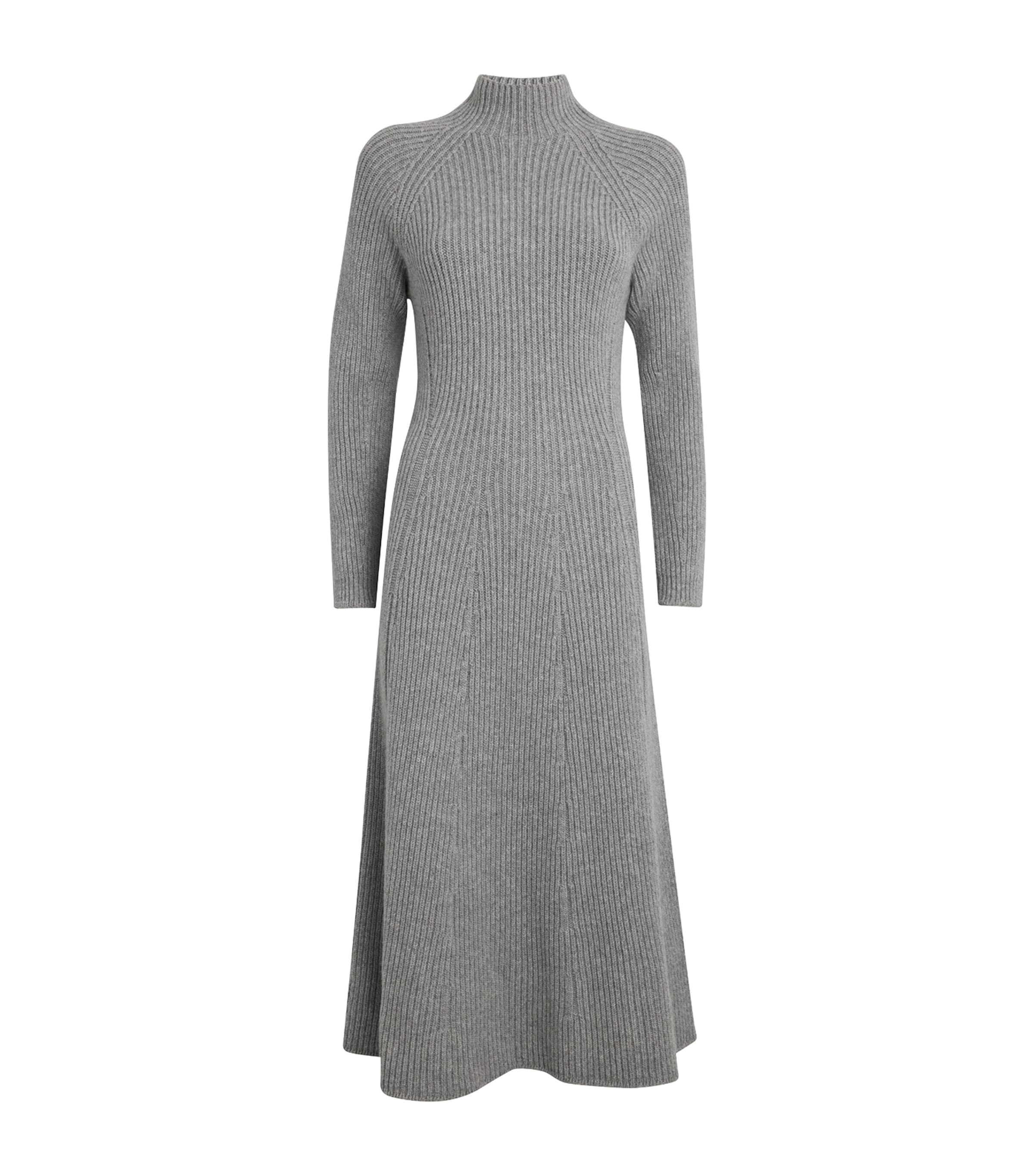 Johnstons Of Elgin Cashmere-blend Ribbed Midi Knitted Dress In Gray