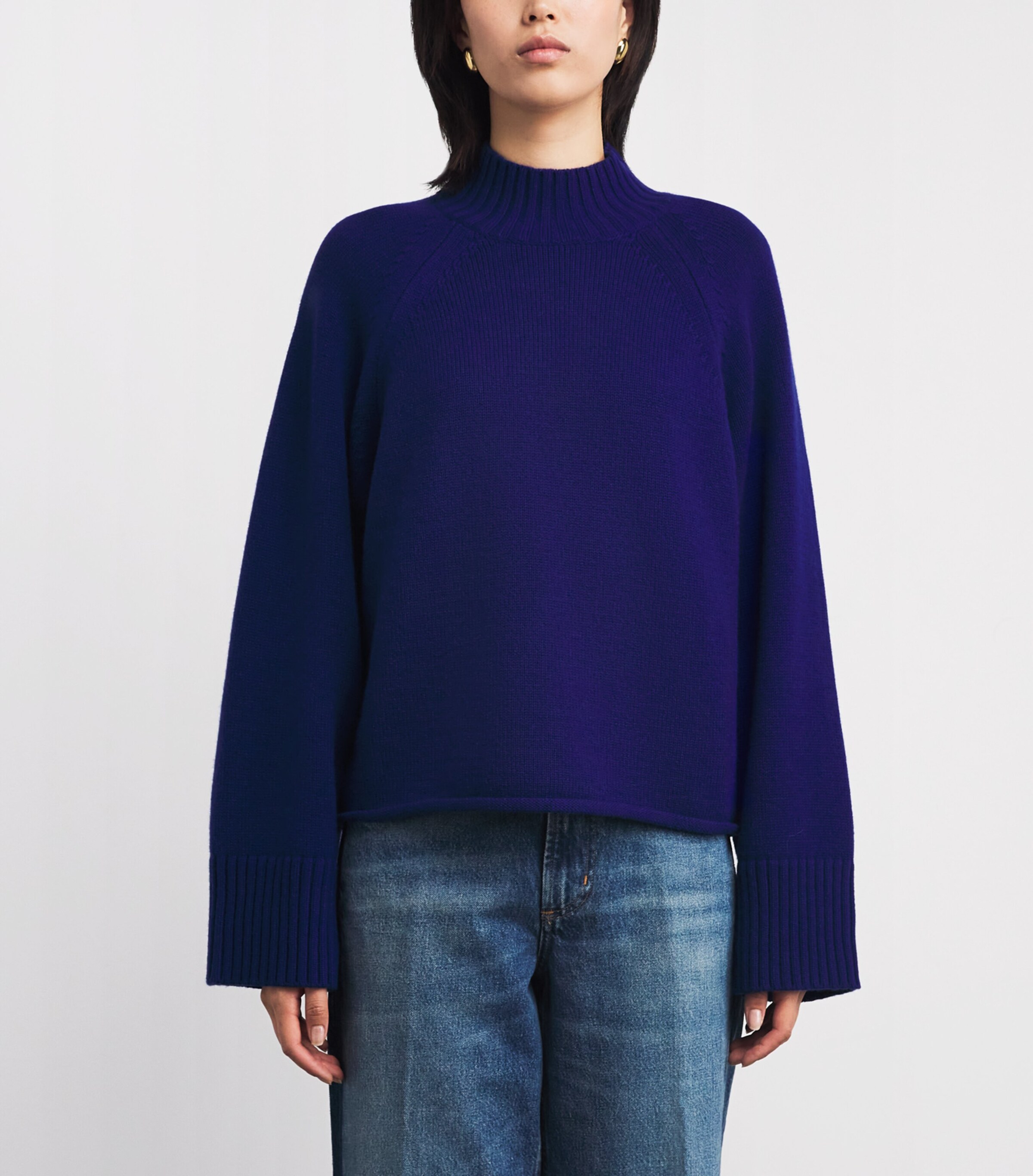 ME+EM Blue Merino Wool-Cashmere Raglan Sweater | Harrods UK
