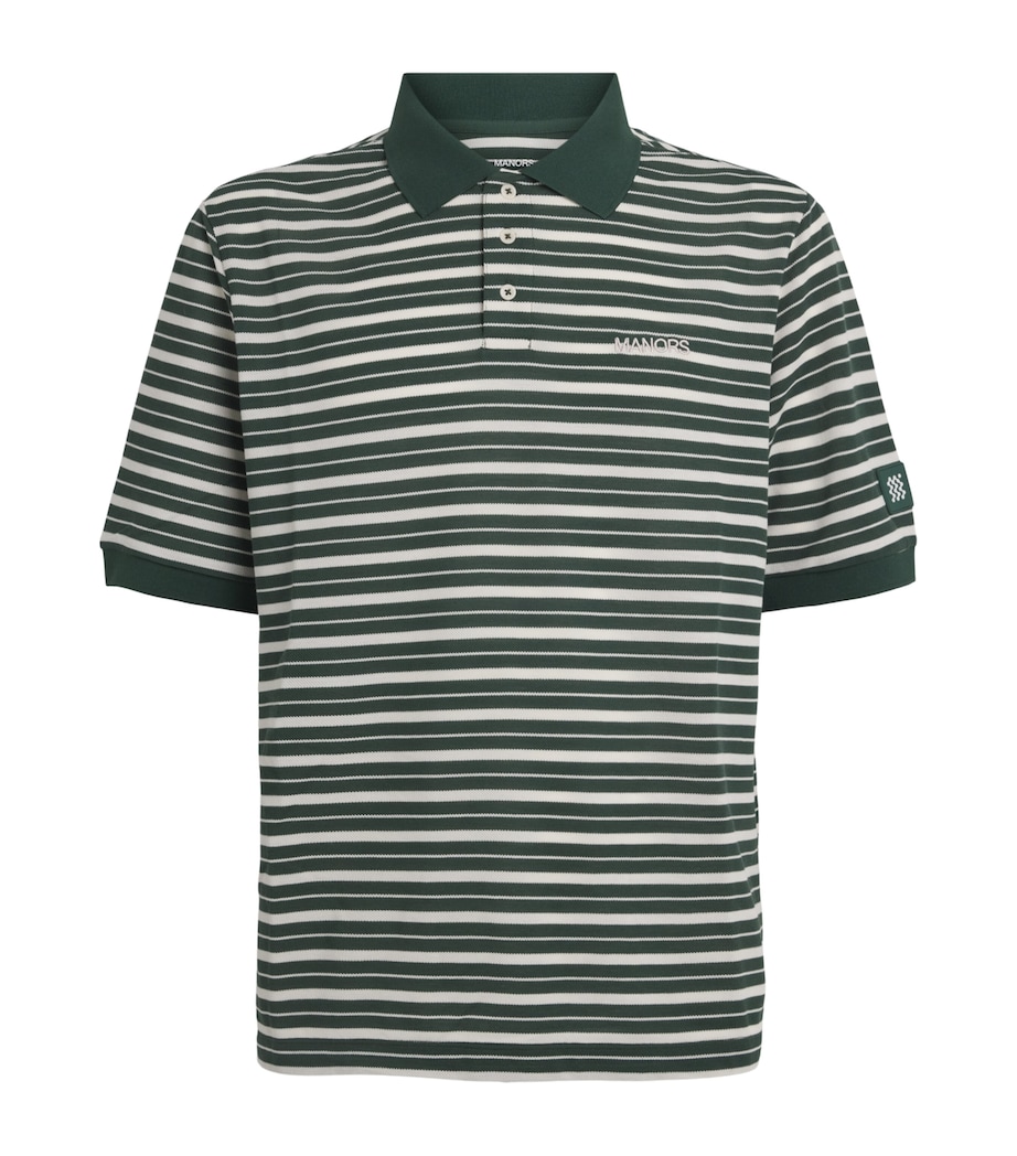 Manors Mens Piqué Stripe GOAT Polo Shirt Pine Green Image 1