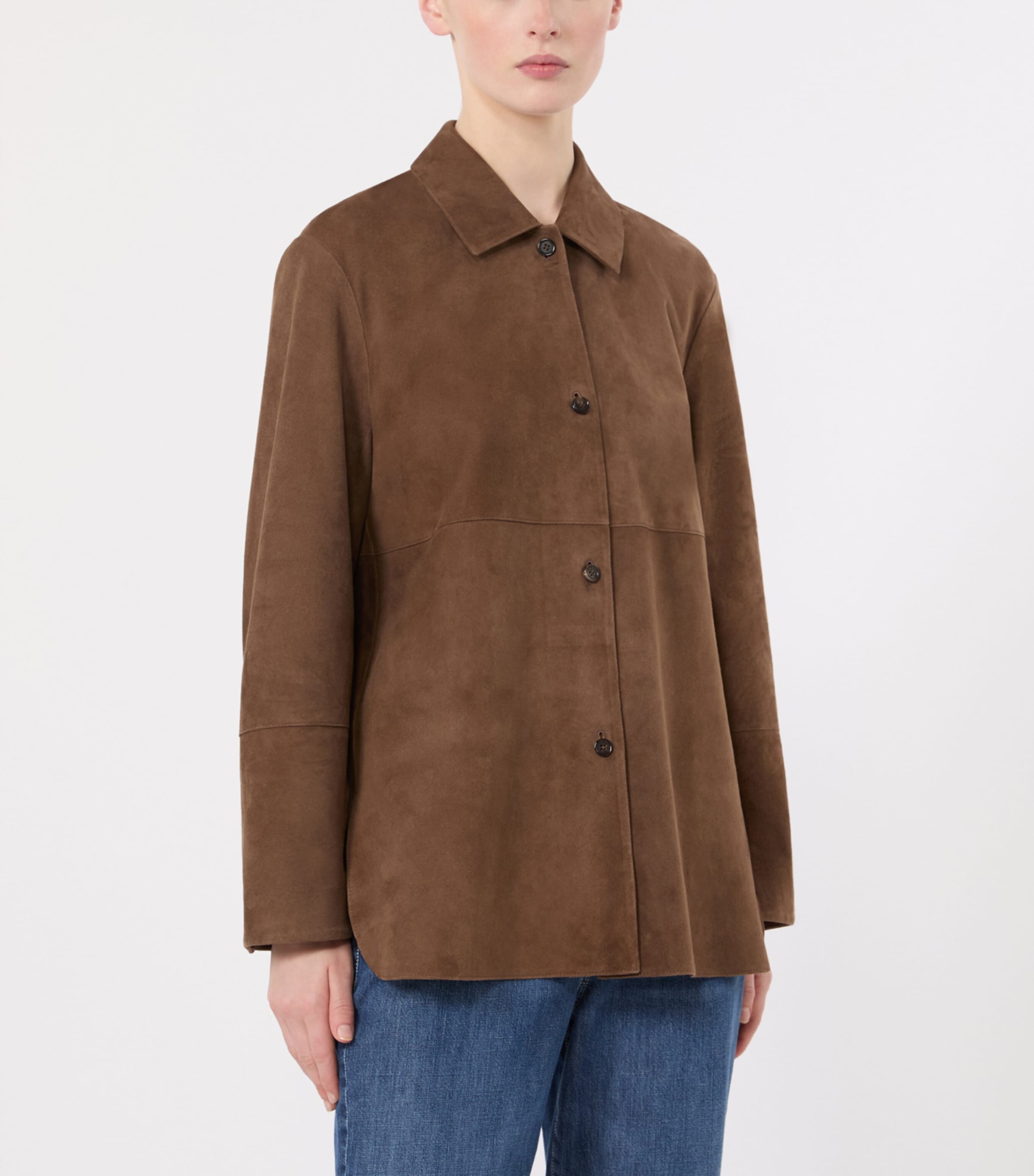 Max Mara Womens Suede Shirt Jacket Mud Image 3