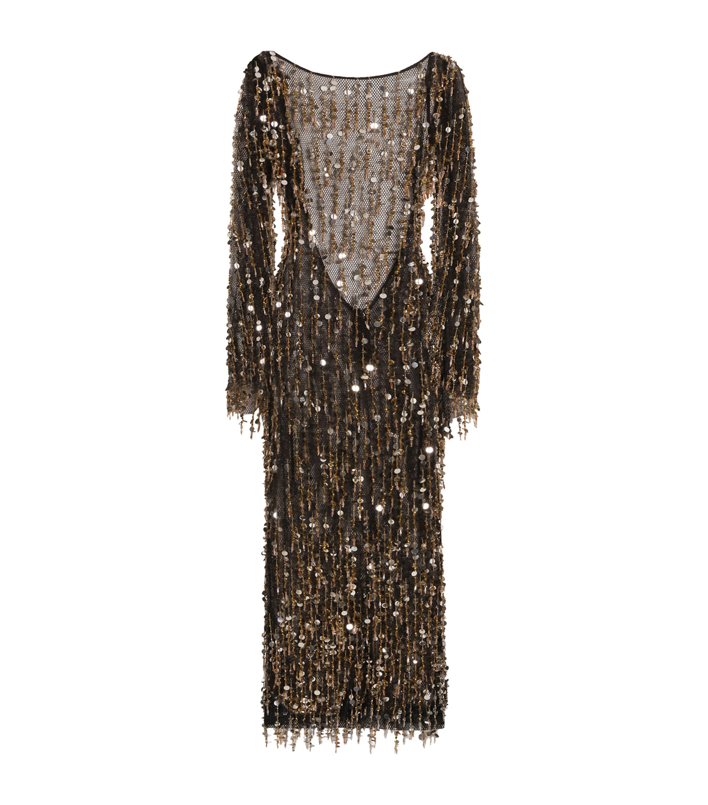 Dolce&Gabbana Womens Sequin Mesh Midi Dress Embroidered Image 1