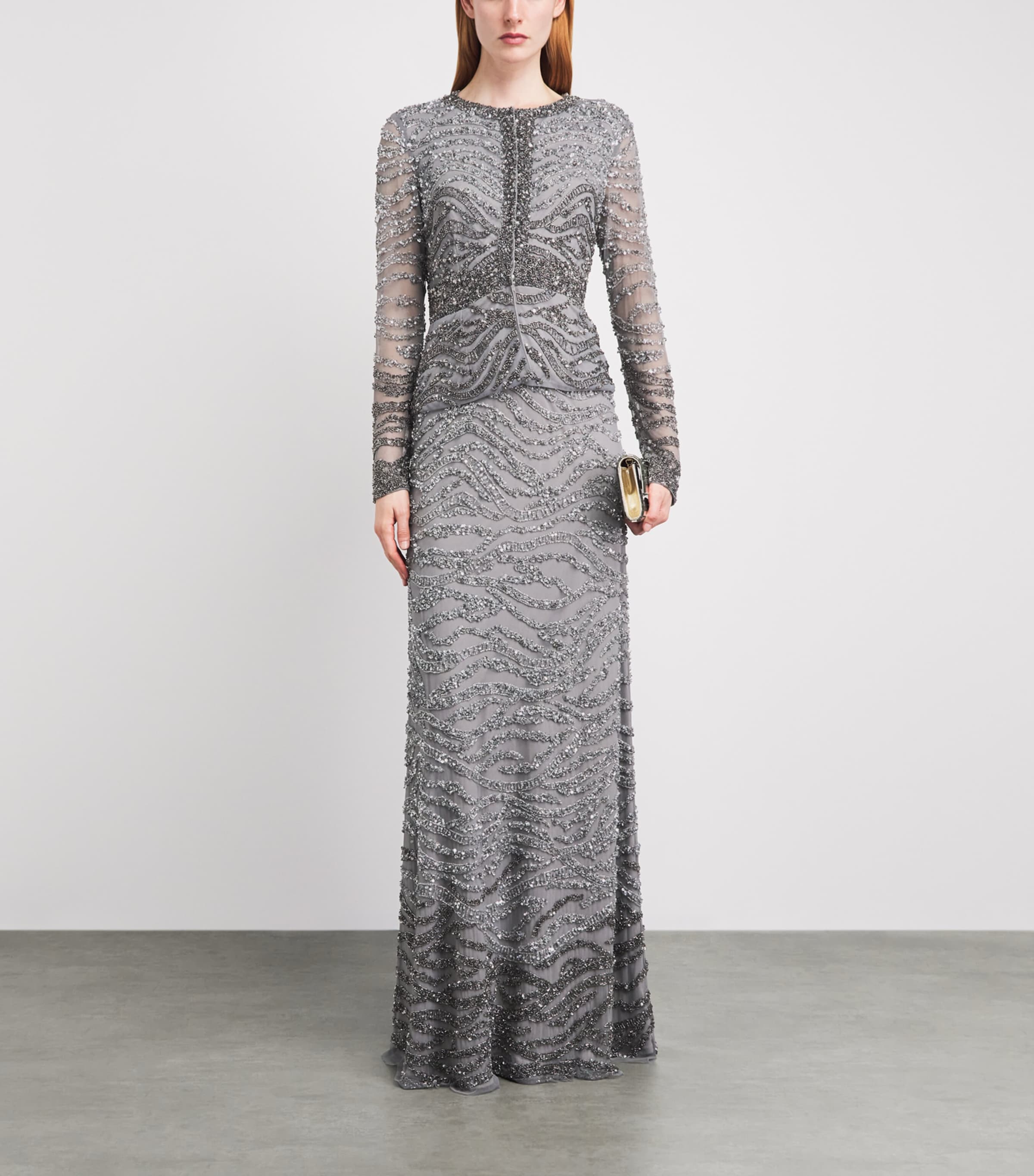 Raishma Womens Embellished Eloise Jacket and Maxi Skirt Set Silver Grey Image 2