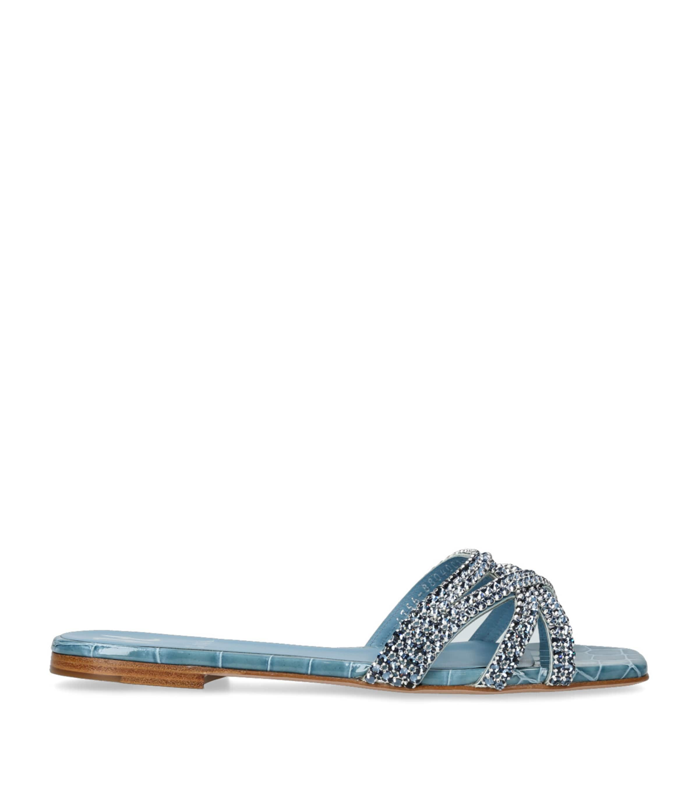 Gina Leather Embellished Portland Slides In Blue