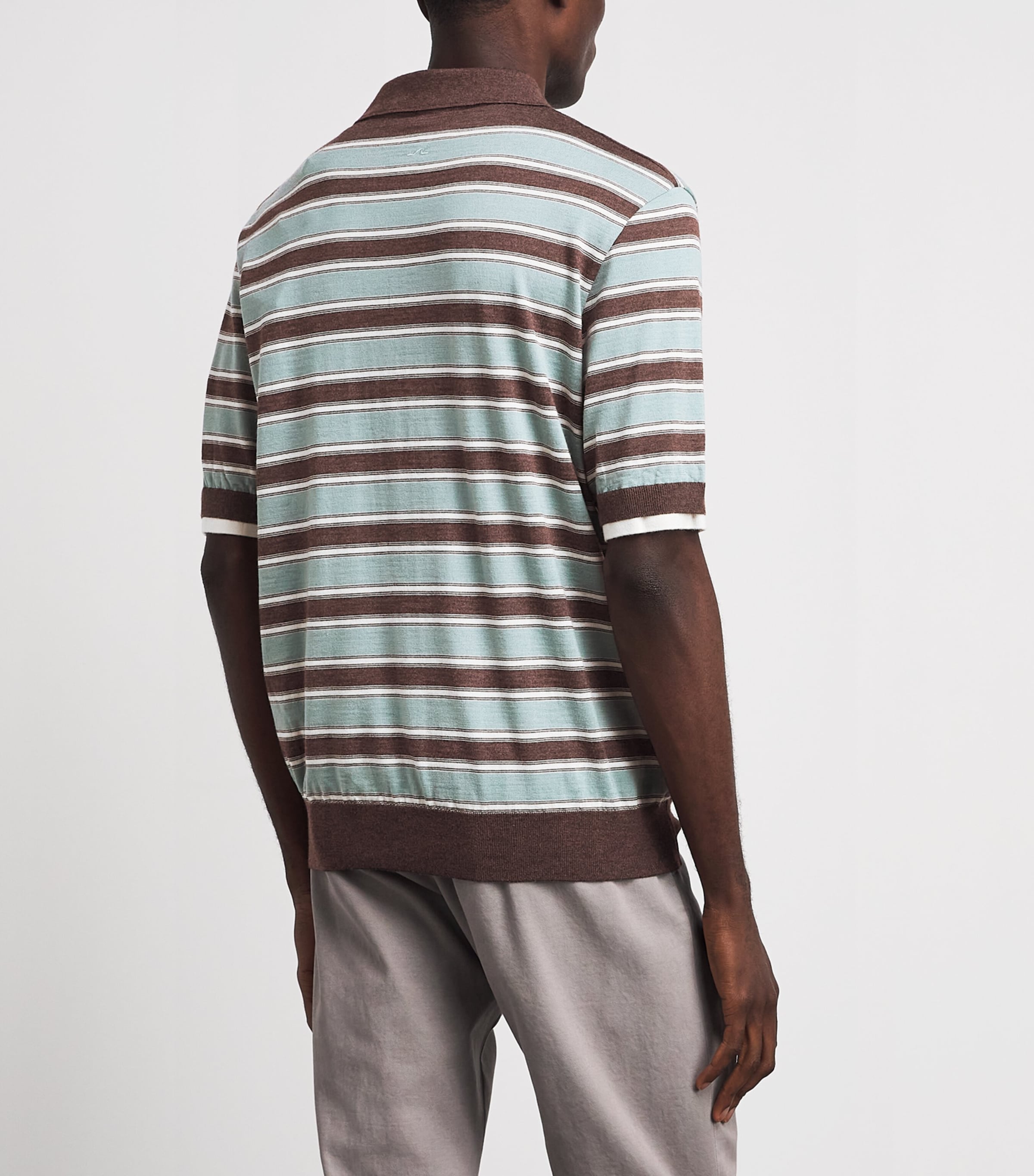 Paul & Shark Mens Virgin Wool-Silk Stripe Polo Shirt Slvia Marn Bianc Image 5