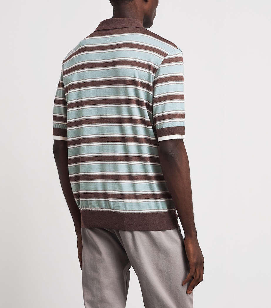 Paul & Shark Mens Virgin Wool-Silk Stripe Polo Shirt Slvia Marn Bianc Image 5