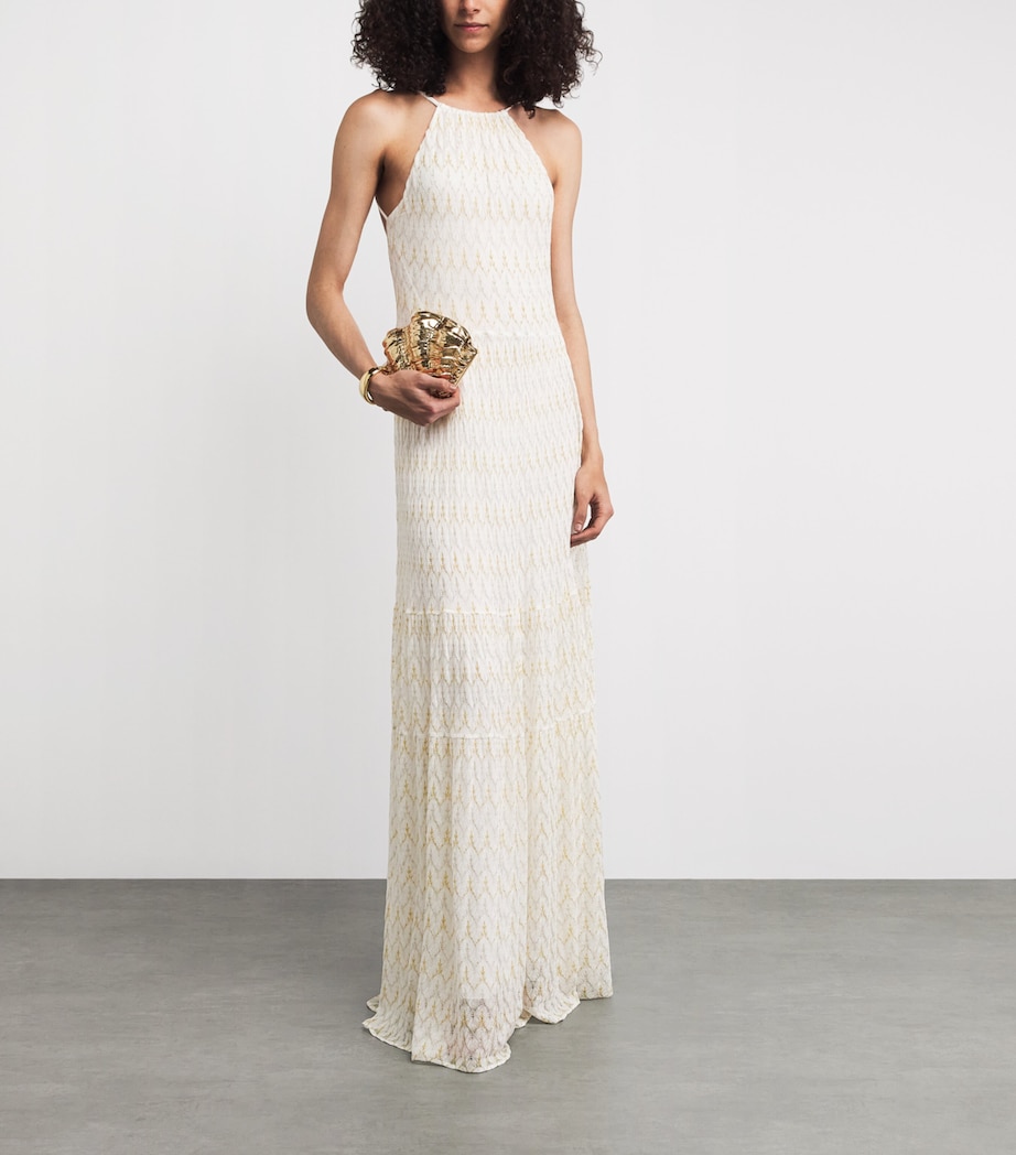 Missoni Womens Crochet Zigzag Maxi Dress White /gold Image 2