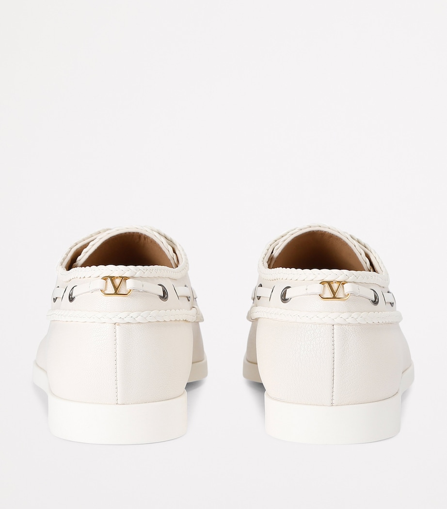 Valentino Garavani Leather Boat Shoes Bone Image 2