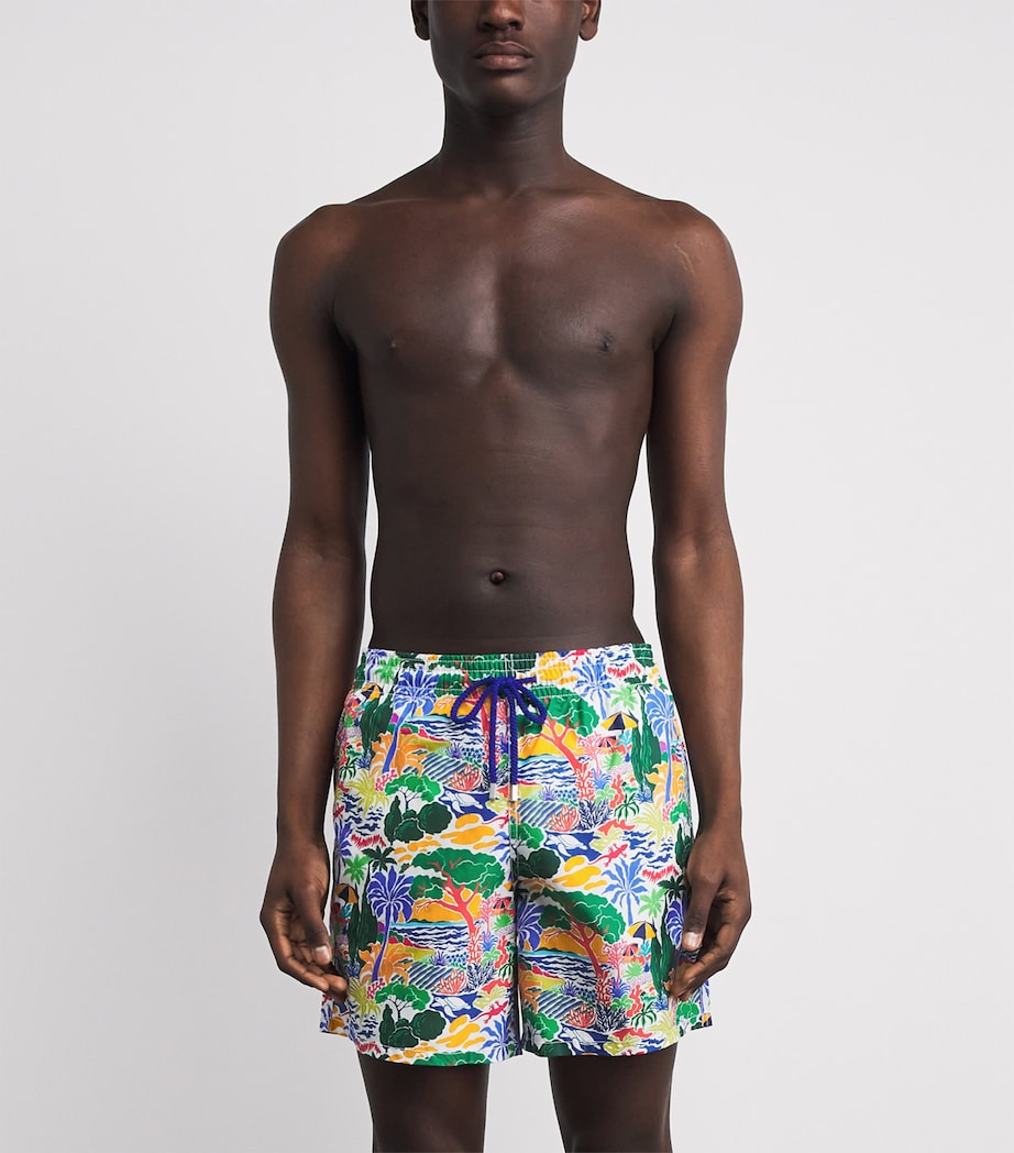 Vilebrequin Mens Seaside Life Print Moorea Swim Shorts Blanc Image 3
