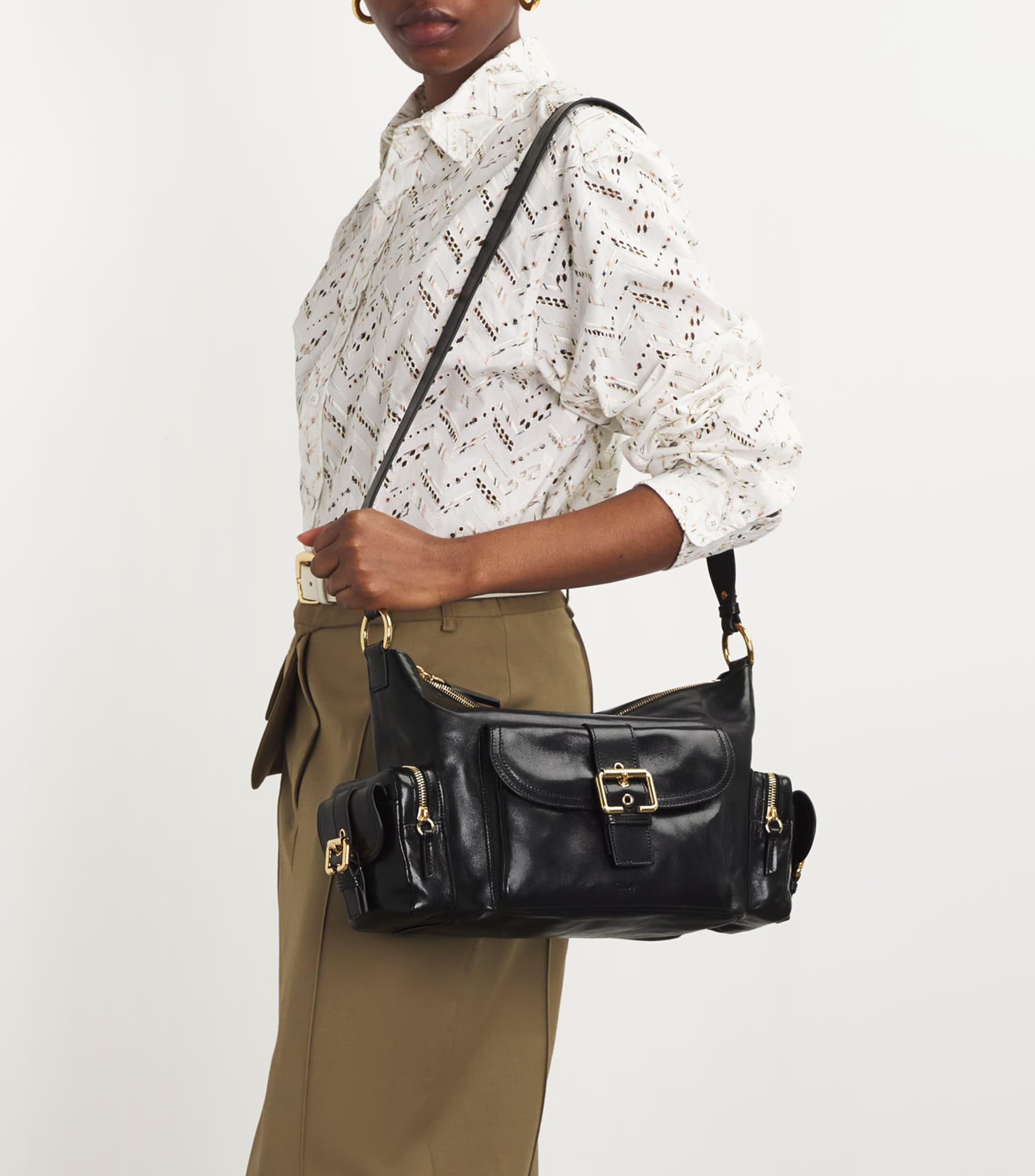 Medium Leather Camera Shoulder Bag BLACK Image 5