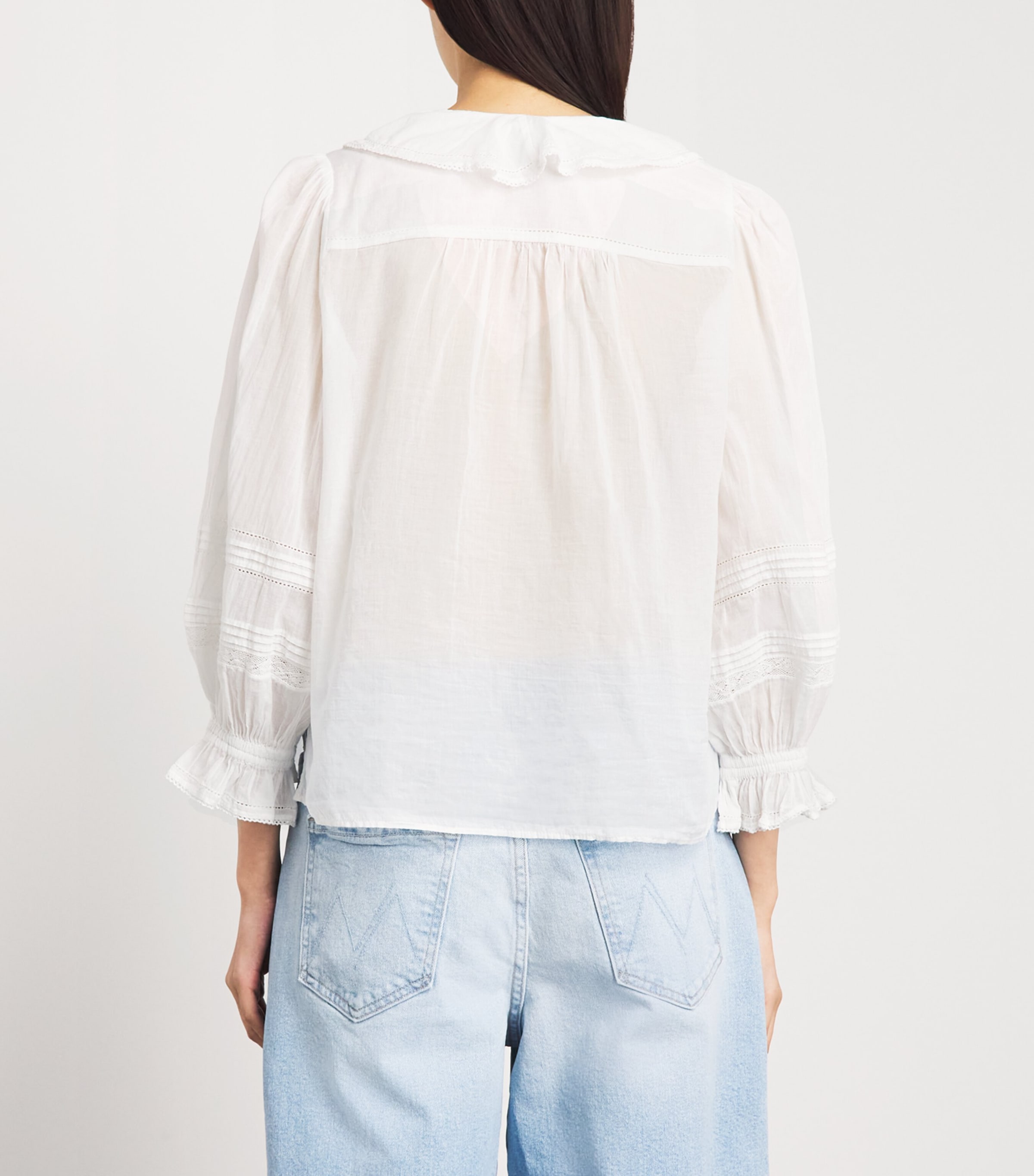 ME+EM Womens Cotton Voile Ruffle Blouse White Image 5