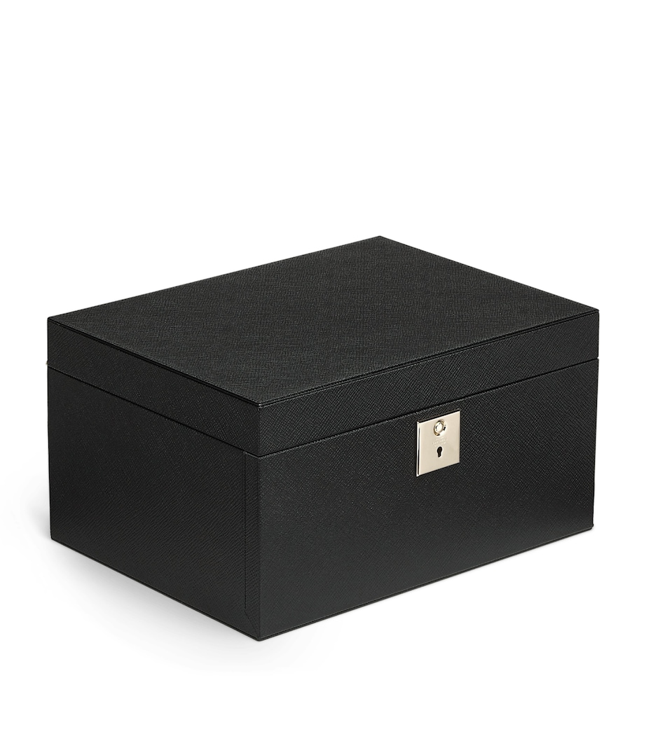 Smythson Leather 3-Drawer Panama Jewellery Box Black Image 2