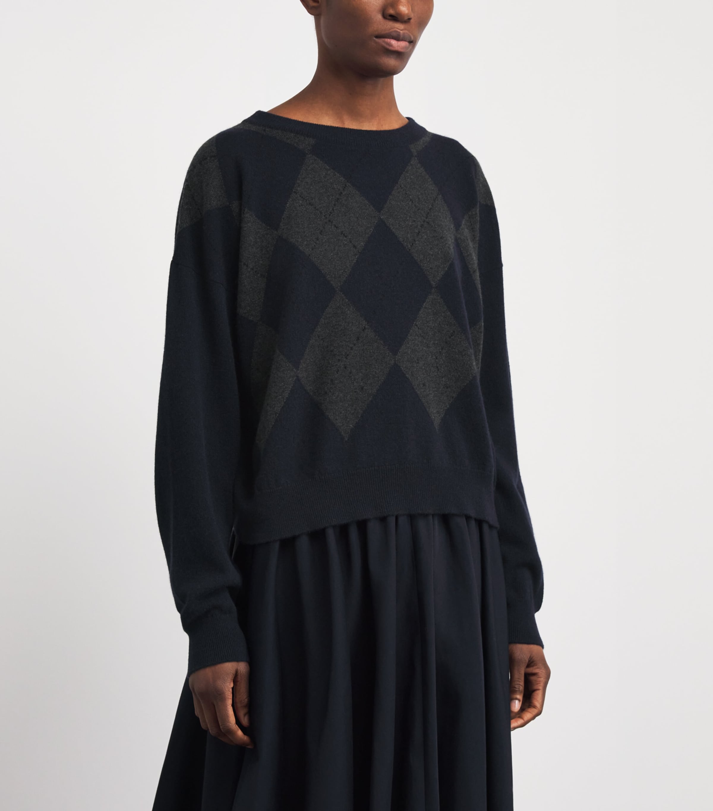 Johnstons Of Elgin Womens Cashmere Argyle Clan Sweater Dark Navy Image 4