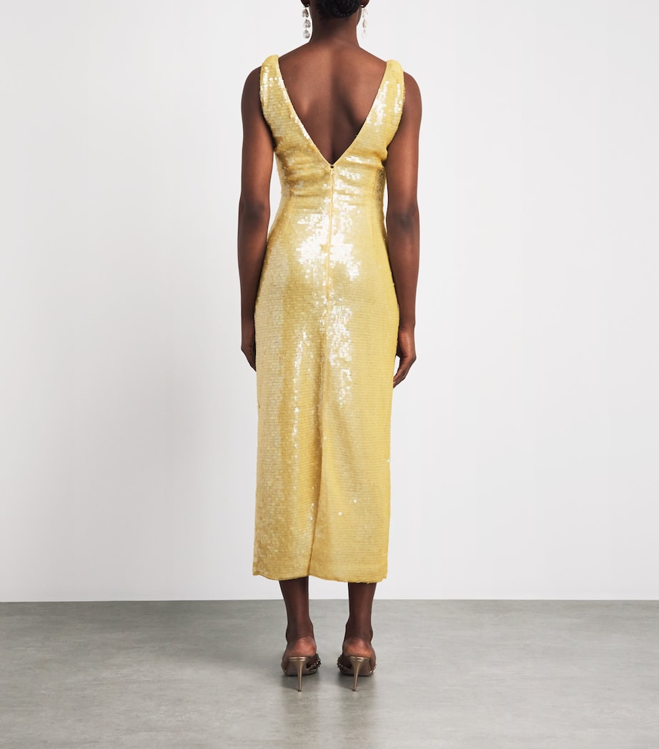 Rachel Gilbert Womens Embellished Tamzin Sleeveless Midi Dress Pale Yellow Image 4
