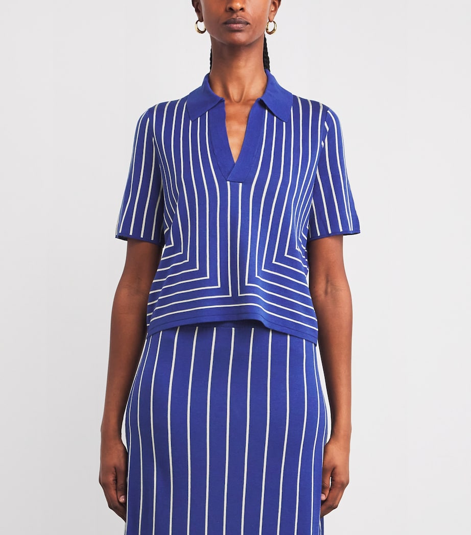Joseph Womens Stripe Jacquard Polo Shirt Cobalt/affogato Image 3
