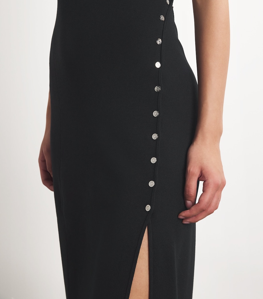 Ribbed Press-Stud Midi Dress BLACK Image 4