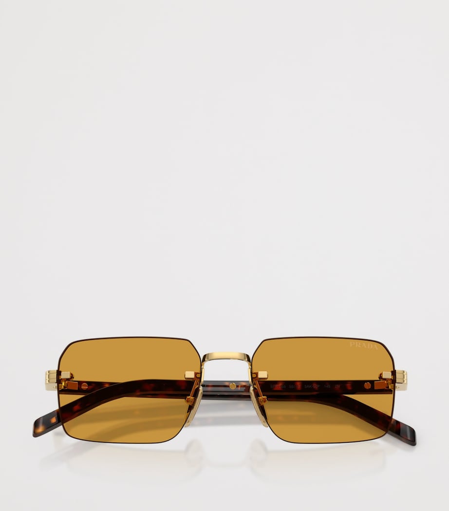 Prada Rimless Rectangle Sunglasses Gold Image 5