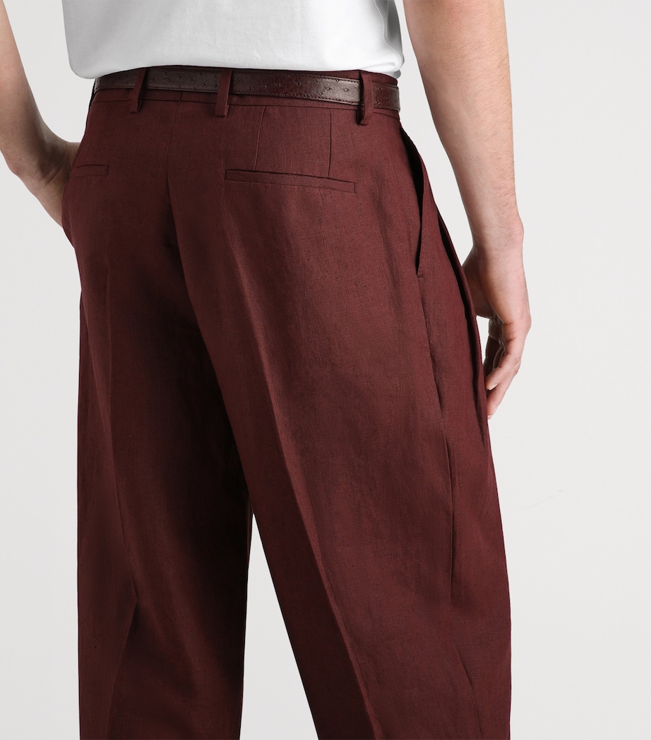Dolce&Gabbana Mens Linen Pleated Trousers Brown Dark Vio Image 4