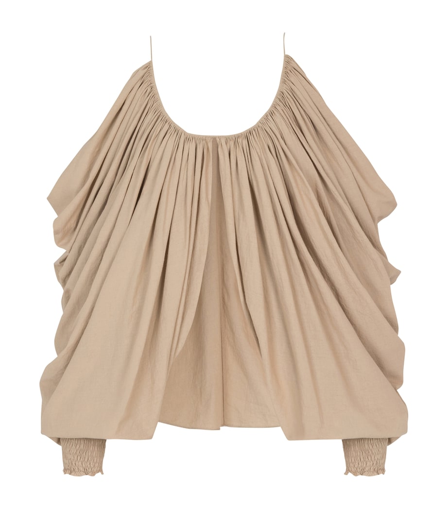 Balmain Womens Cotton Strappy Blouse Beige Foncé Image 1