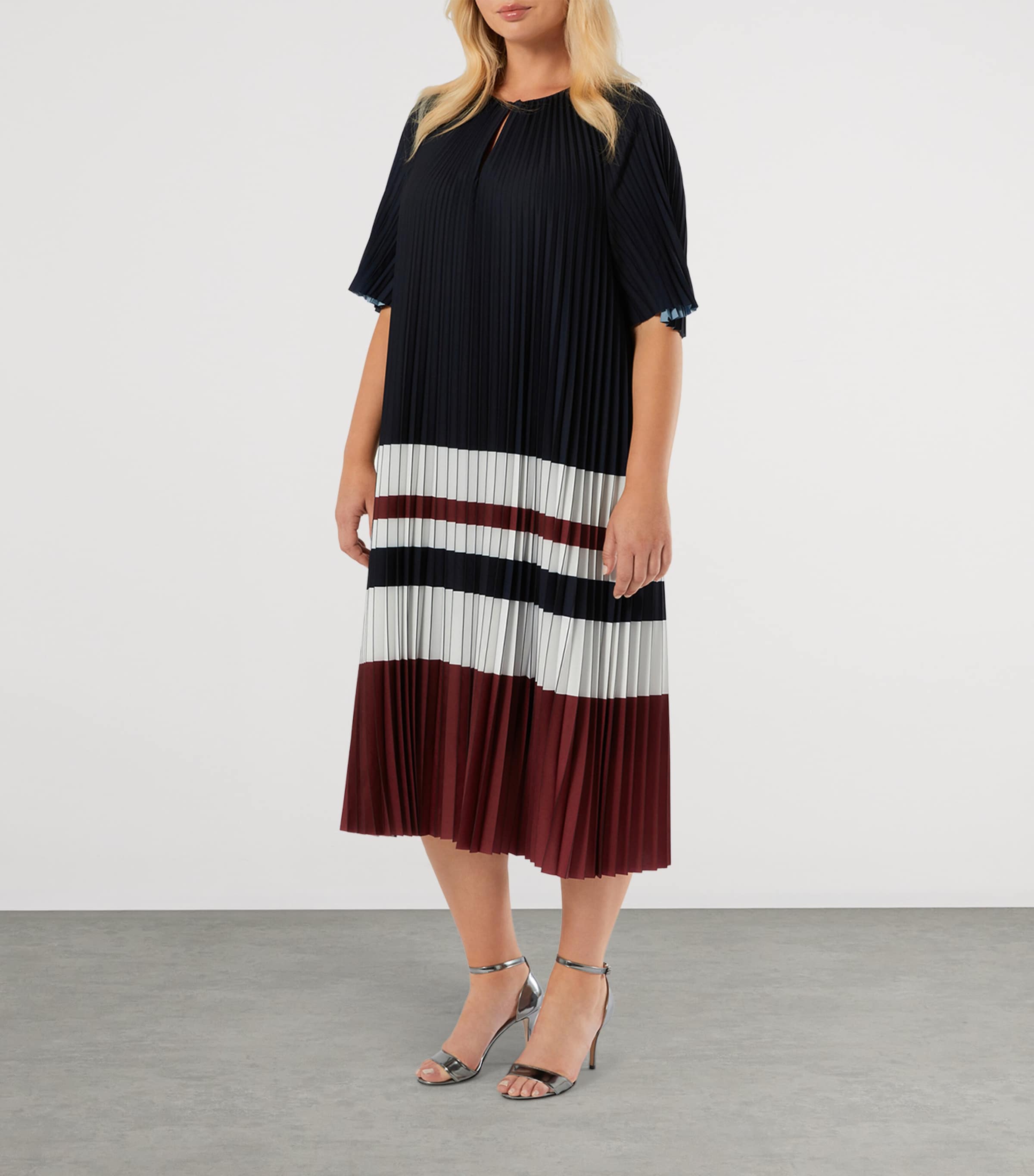 Stripe Pleated Midi Dress CHERRY Image 2
