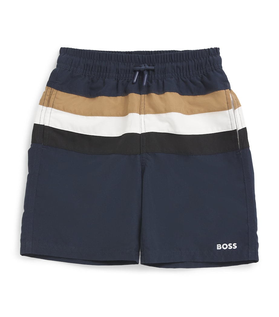 BOSS Kidswear Logo Stripe Swim Shorts (4-16 Years) Navy Image 1