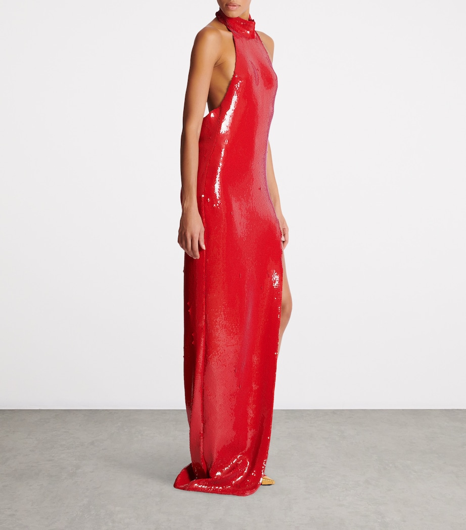 Sequinned Halterneck Maxi Dress 3CH RED Image 7