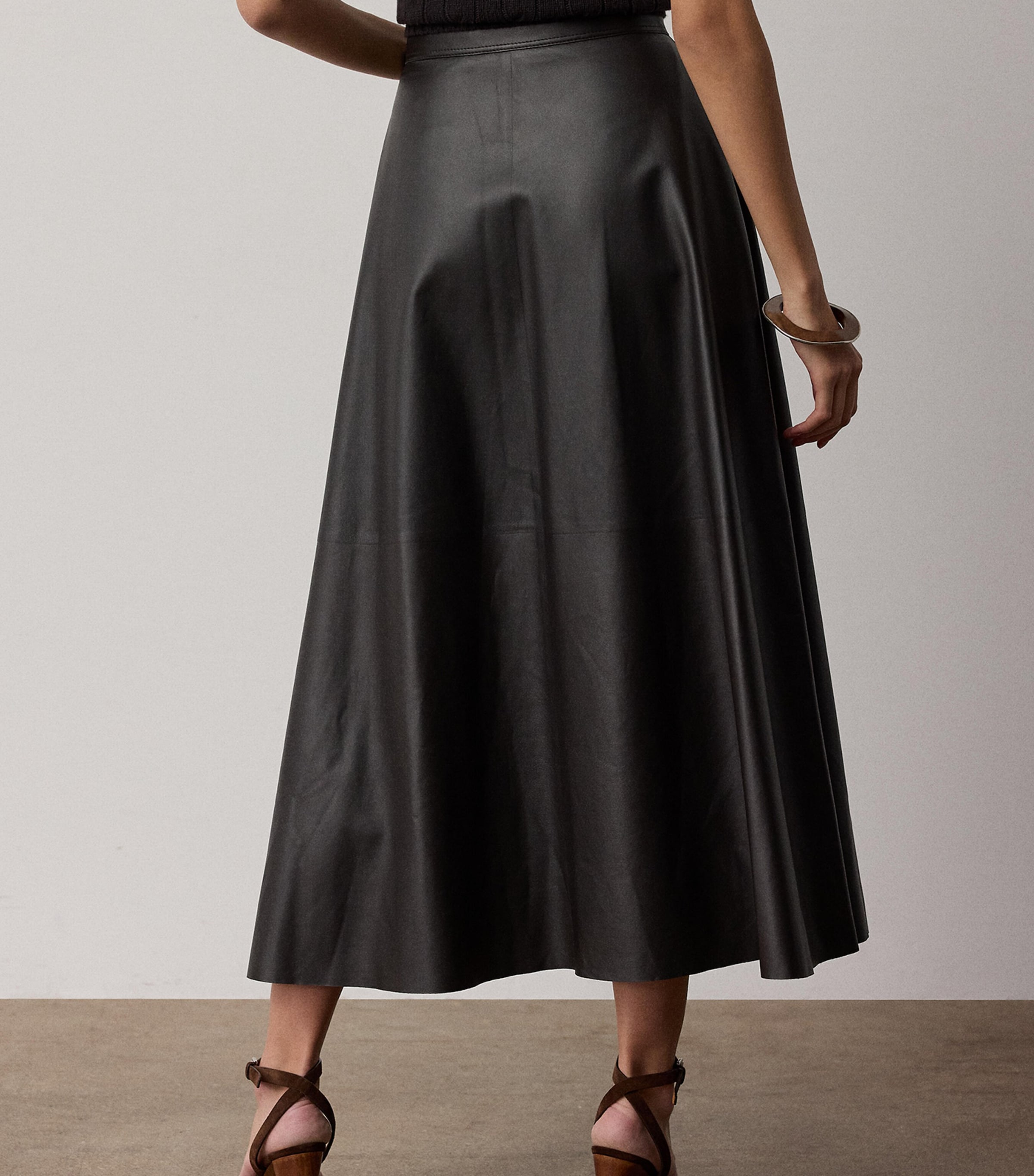 Ralph Lauren Collection Womens Leather Vickie Midi Skirt Espresso Image 3