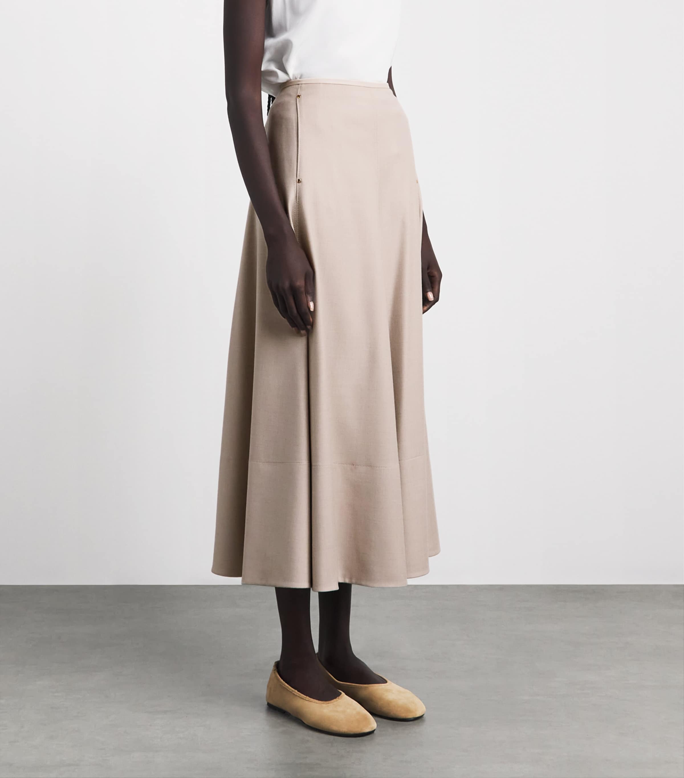 Agnona Womens Satin-Trim A-Line Midi Skirt Beige Canvas Image 4