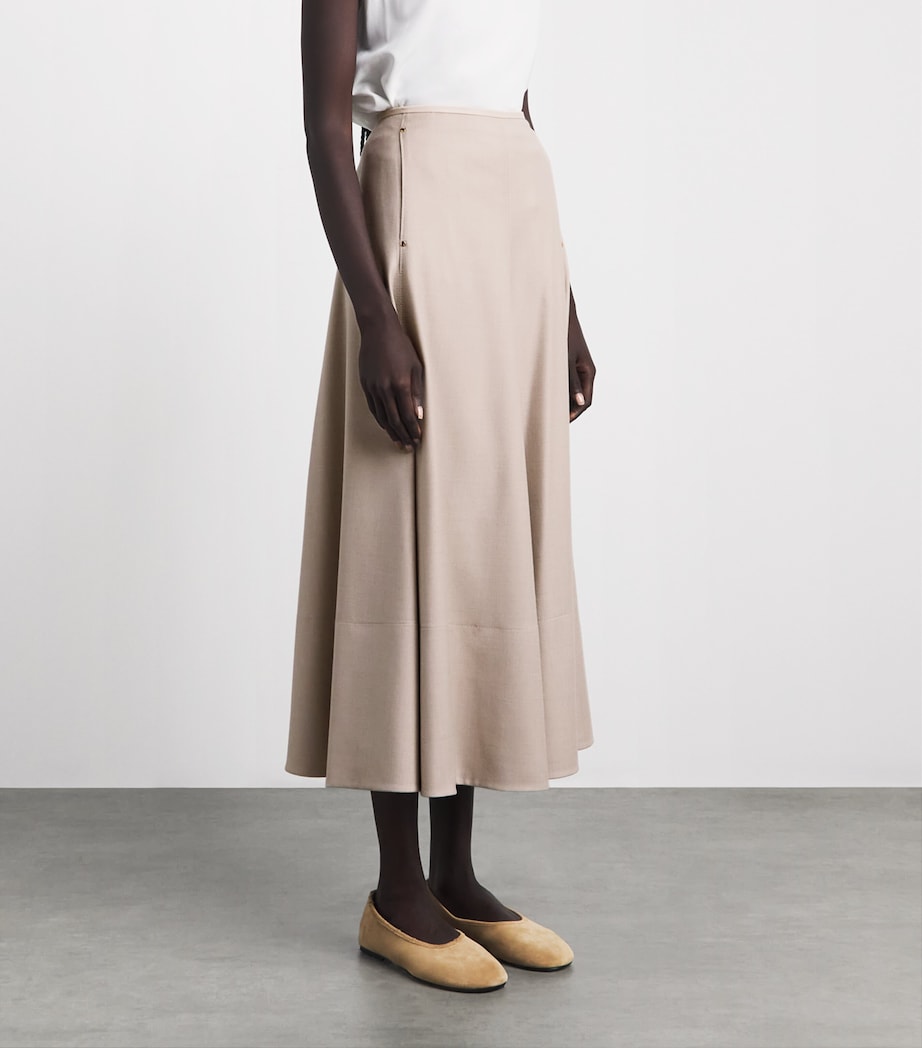 Agnona Womens Satin-Trim A-Line Midi Skirt Beige Canvas Image 4