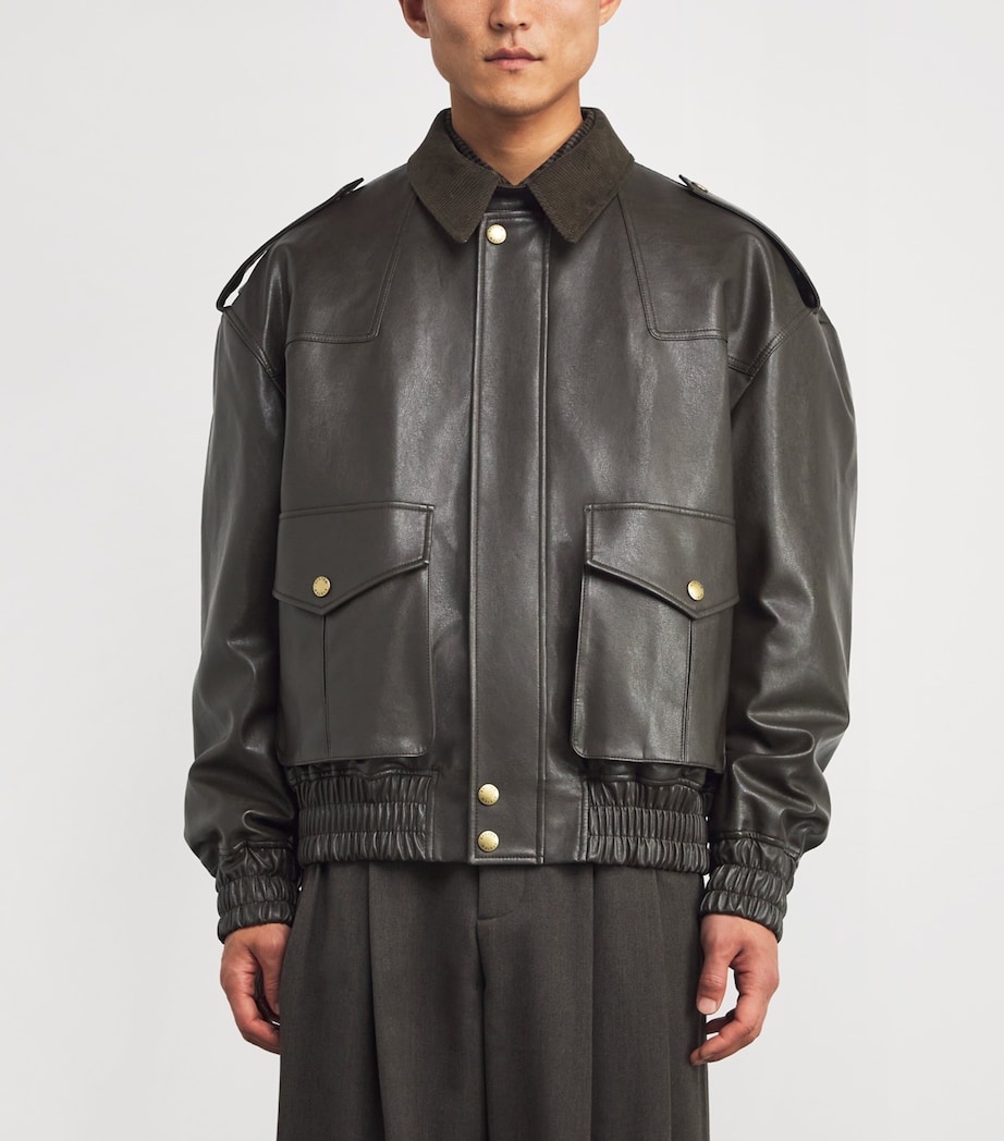 System Mens Faux Leather Bomber Jacket Dark Brown Db Image 3