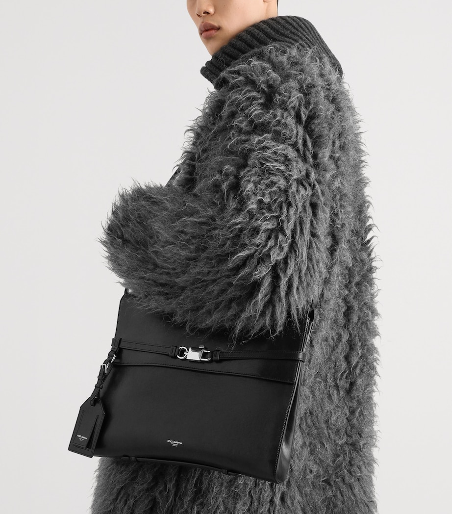 Dolce&Gabbana Leather Clip-Lock Messenger Bag Black Image 3