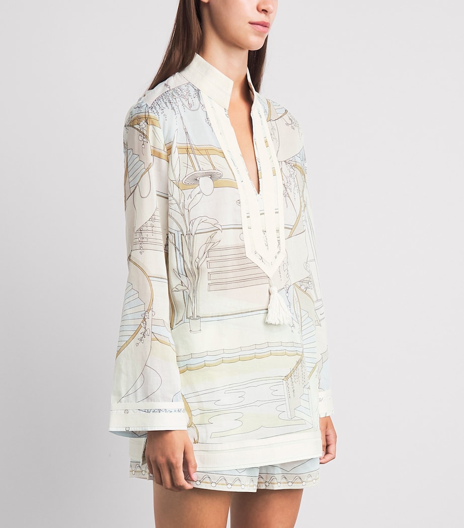 Tory Burch Womens Printed Plunge-Neck Mini Dress The Pool Beige Image 4