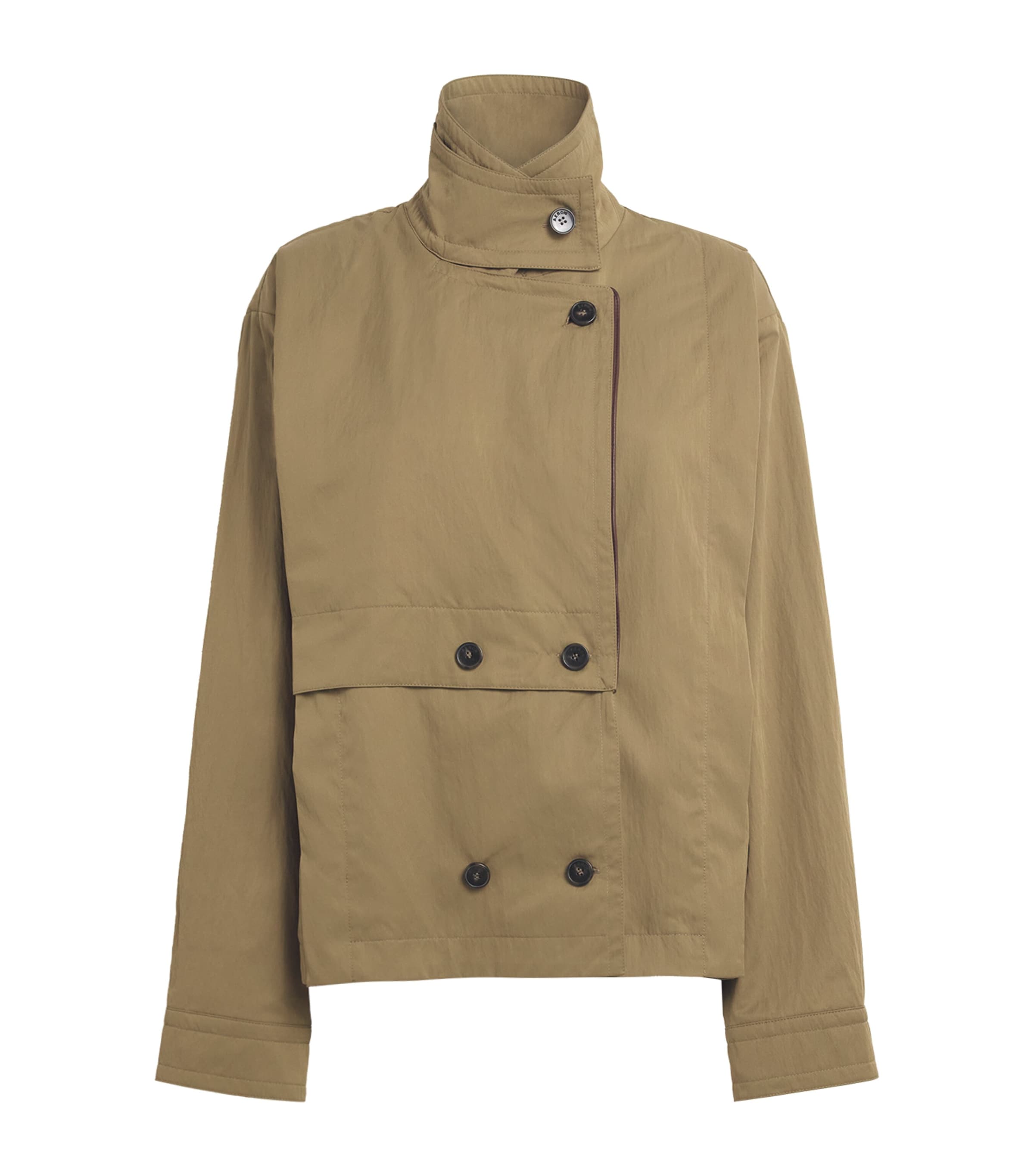 Aeron Leather-trim Coral Trench Jacket In Green