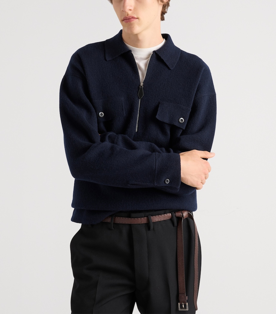 Prada Mens Cashmere Quarter-Zip Sweater Blue Image 4