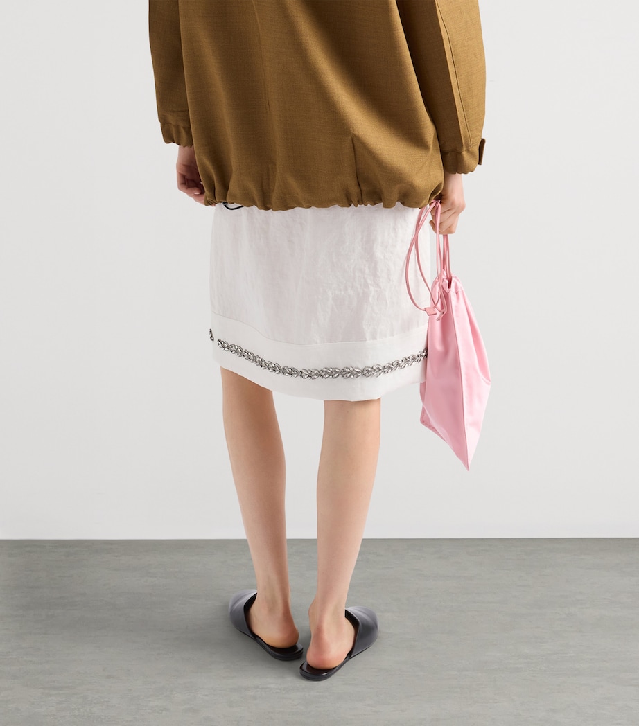Prada Womens Linen Embellished Midi Skirt Neutral Image 4