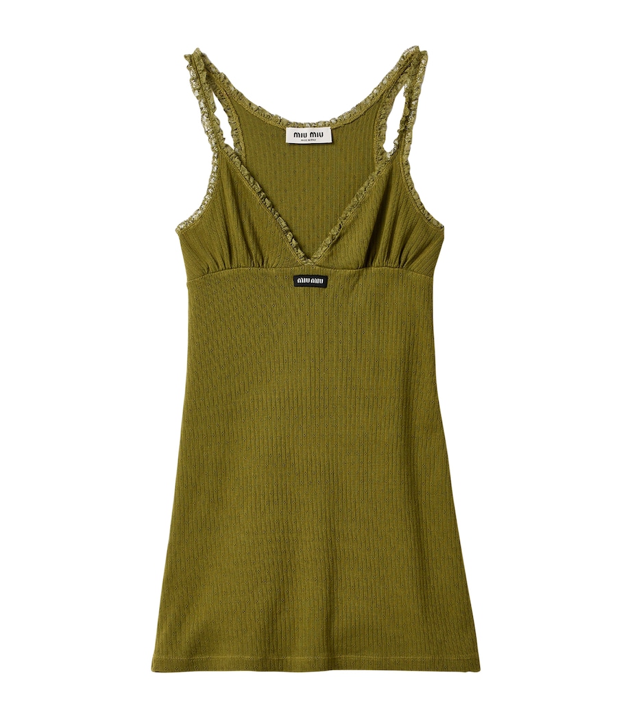 Miu Miu Womens Cotton Lace-Trim Mini Dress Green Image 1