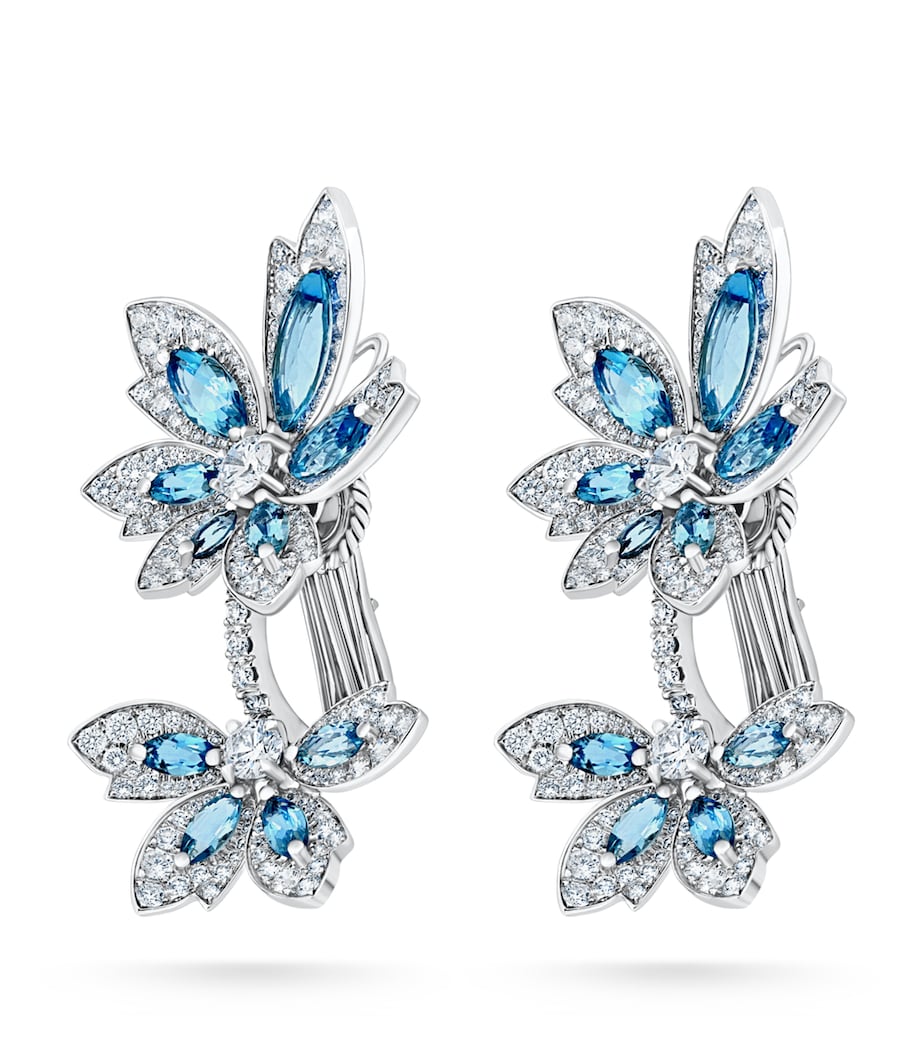White Gold, Diamond and Aquamarine Palm Flower Earrings MULTI Image 2