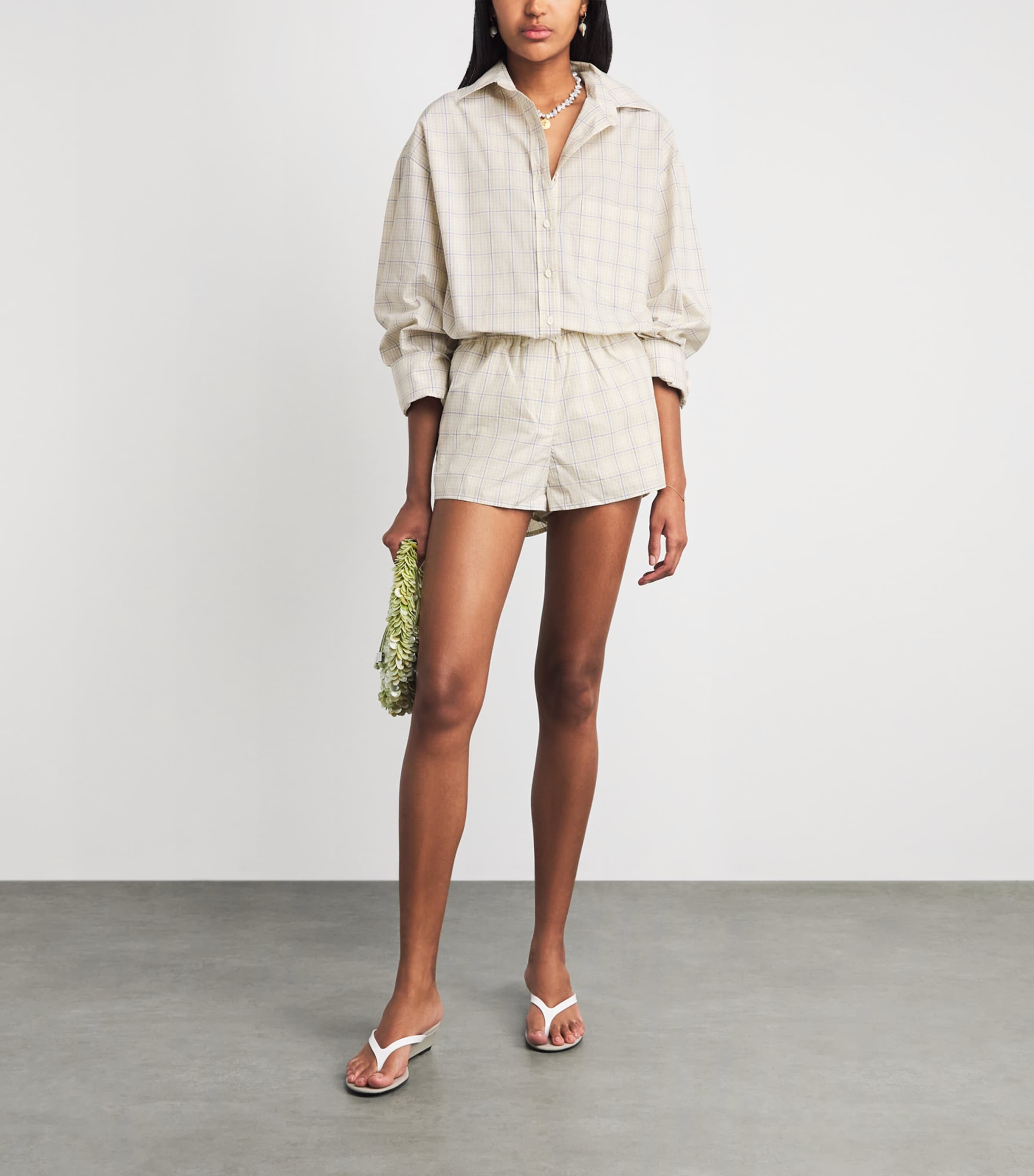 Faithfull The Brand Womens Linen Check Angelo Shirt Flor Chk Antique Wht Image 2