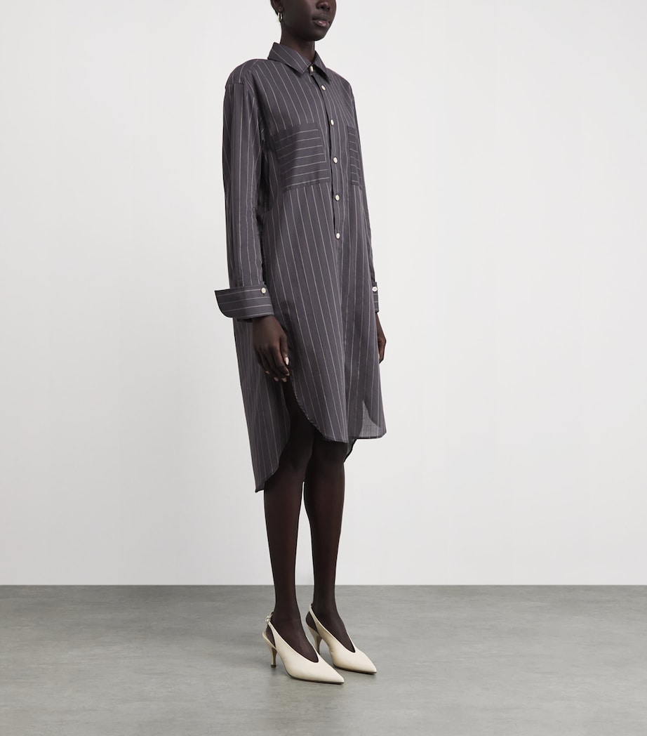 Palmer//Harding Womens Cotton Stripe Ease Mini Shirt Dress Grey Cotton Voile Image 4