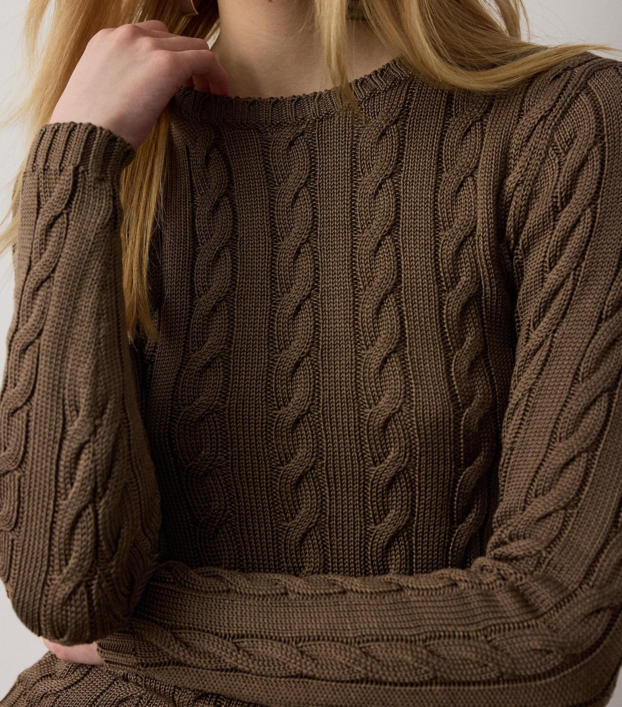 Ralph Lauren Collection Womens Silk-Blend Cable-Knit Sweater Portobello Image 6