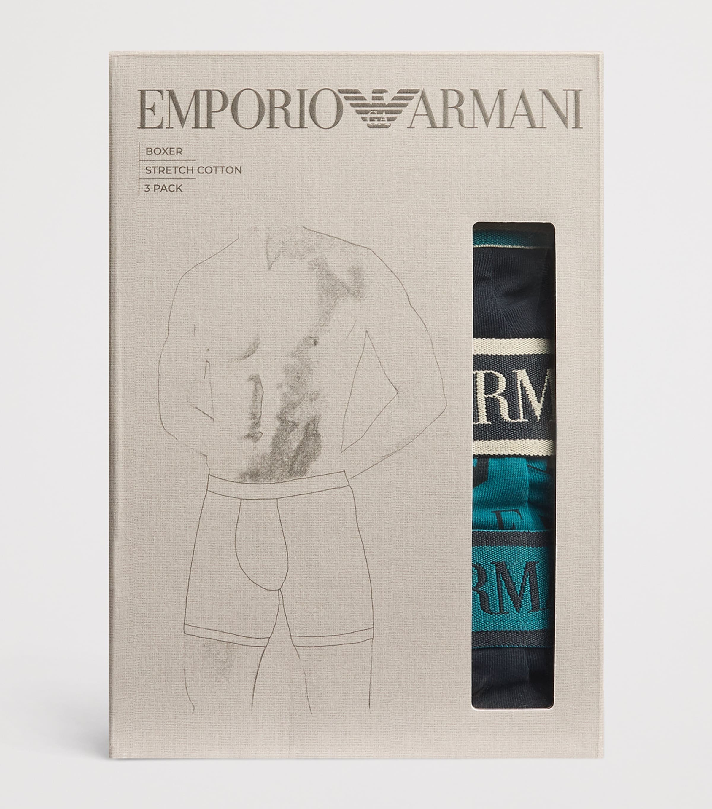 Emporio Armani Mens Stretch-Cotton Logo Boxer Briefs (Pack of 3) Blu/octan Image 4