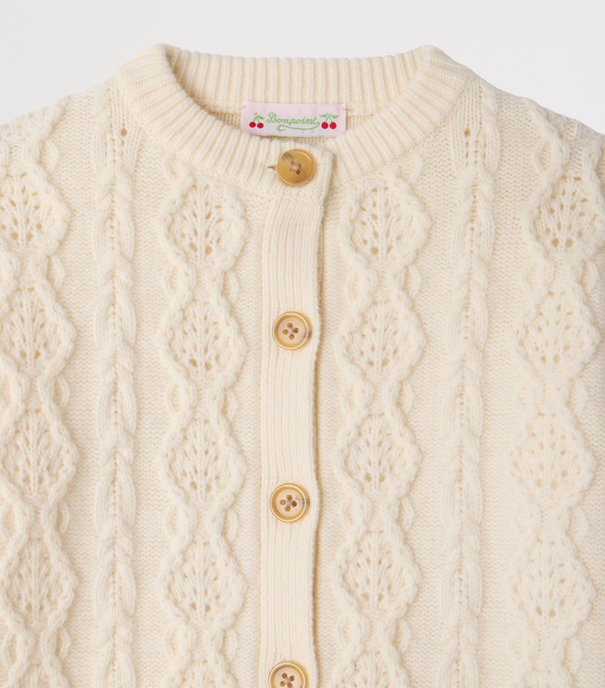 Bonpoint Wool Cable-Knit Cardigan (4-8 Years) Blanc Lait Image 3