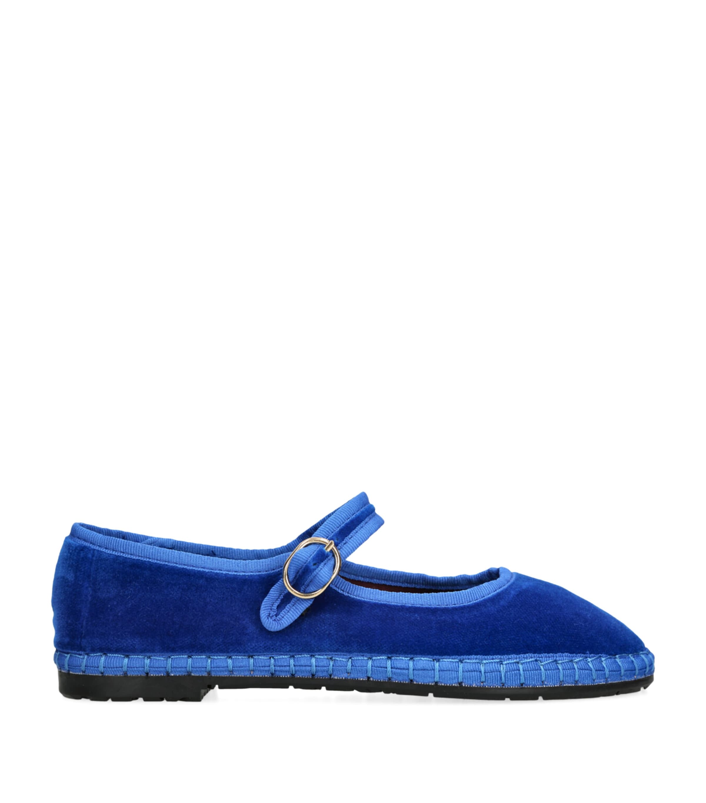Flabelus Velvet-finish Buckle Ballet Flats In Multi