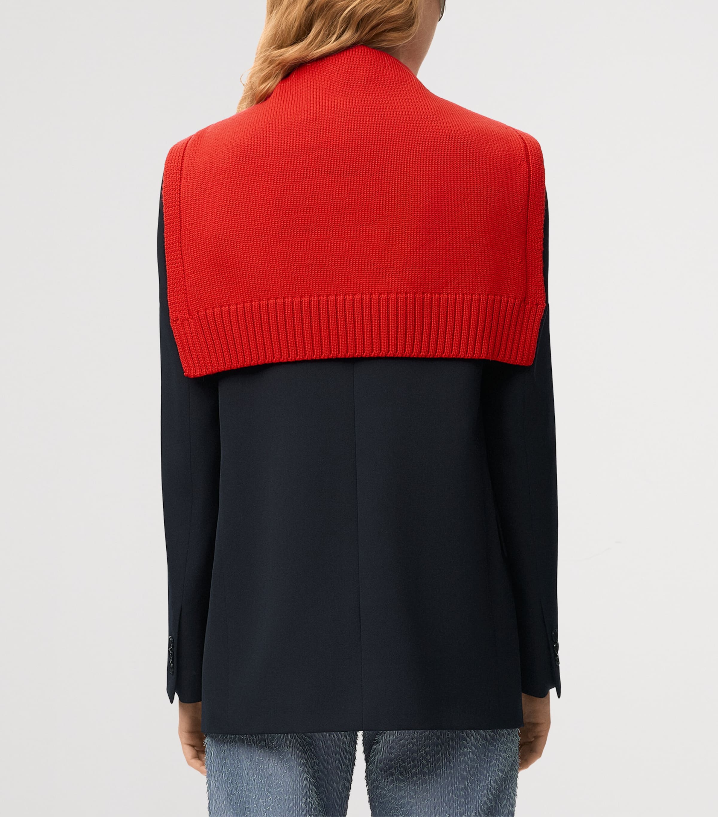LOEWE Womens Wool Knitted-Overlay Blazer Dark Navy Blue Image 3