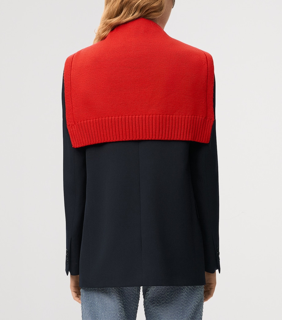 LOEWE Womens Wool Knitted-Overlay Blazer Dark Navy Blue Image 3