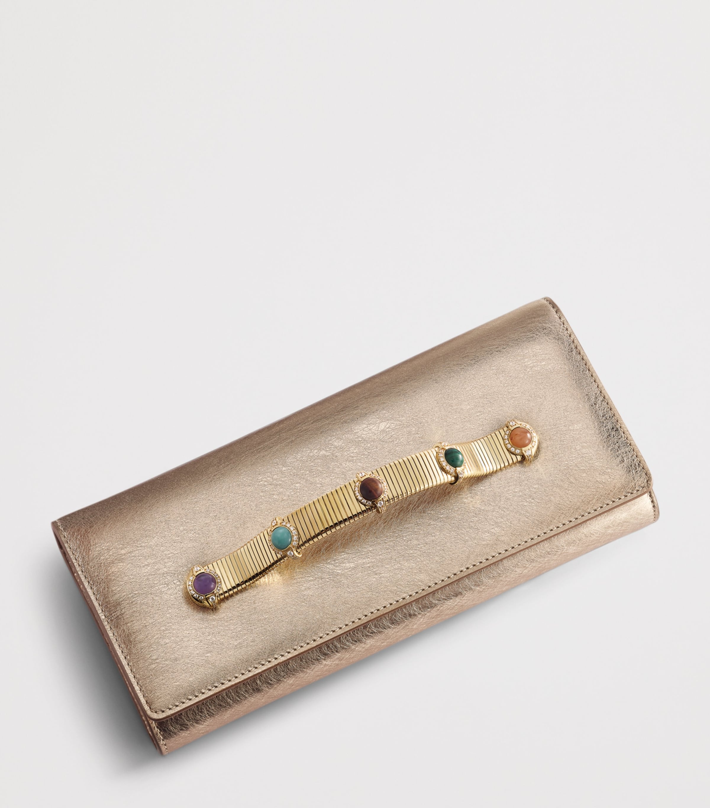Bvlgari Leather Tubogas Cabochon Evening Clutch Bag Gold Image 6