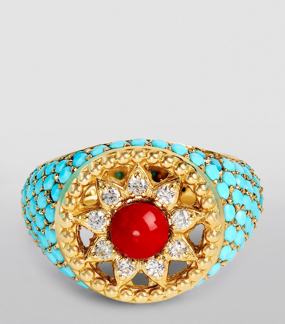 Yellow Gold, Diamond and Mixed Stone Arabesque Pinky Ring MULTI Image 3