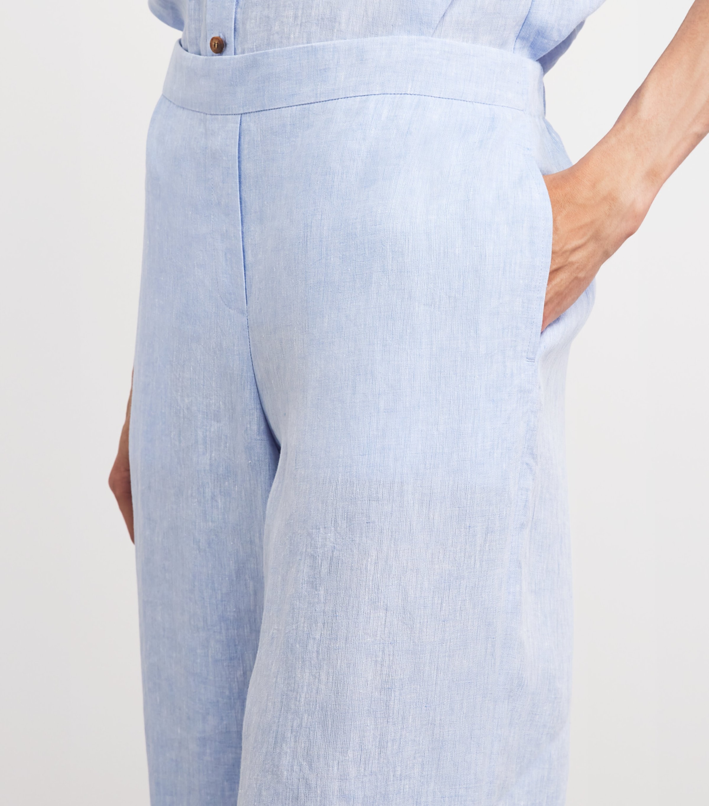 Lafayette 148 Womens Linen Wide-Leg Trousers Delme Delph Blu Mlng Image 3