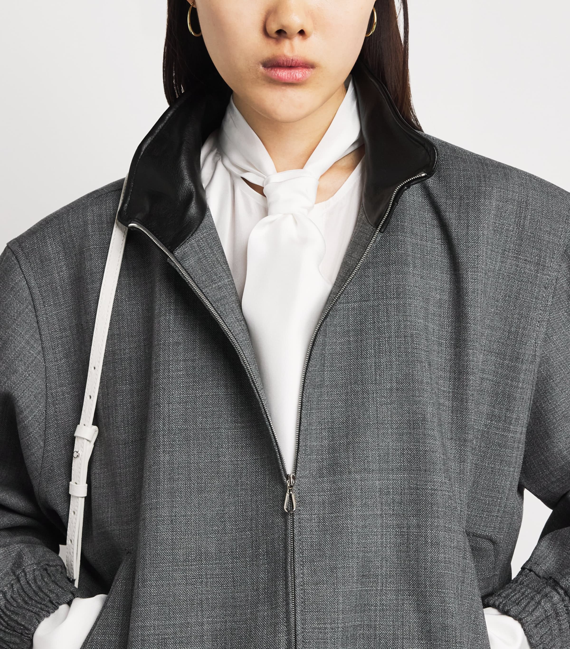 Sandro Paris Womens Wool Leather-Trim Bomber Jacket Grey Image 3