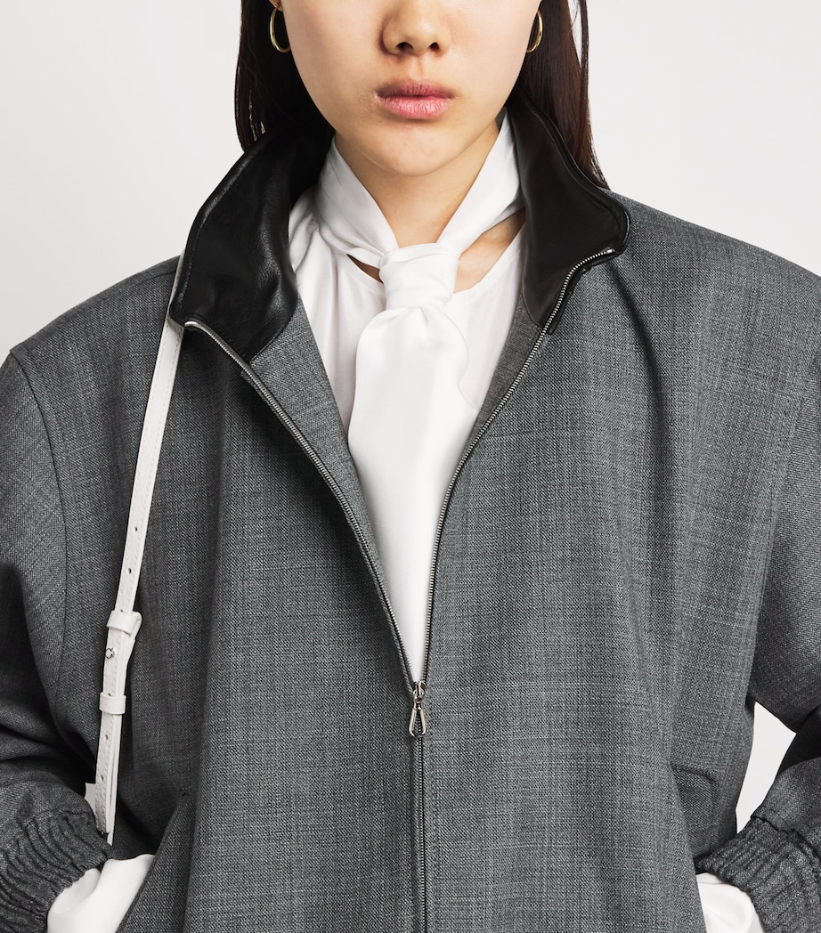 Sandro Paris Womens Wool Leather-Trim Bomber Jacket Grey Image 3