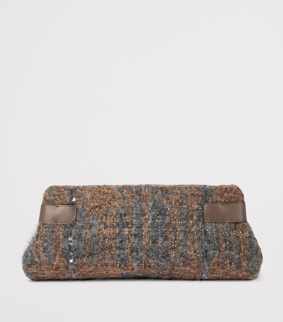 Wool-Leather Prince of Wales Check Essence Clutch Bag CMY39 Image 3